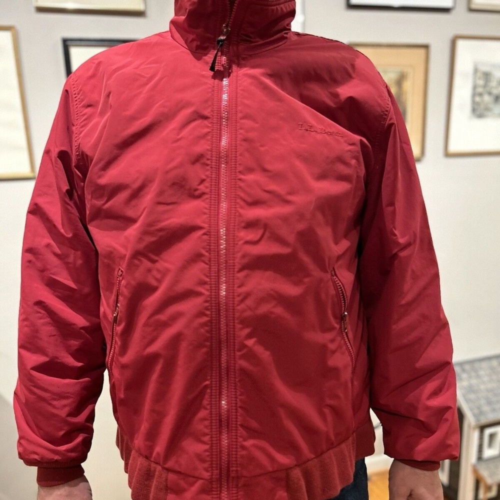 VINTAGE 90S LL BEAN WARM-UP BURGUNDY JACKET BLUE FLEECE LINER MENS LARGE